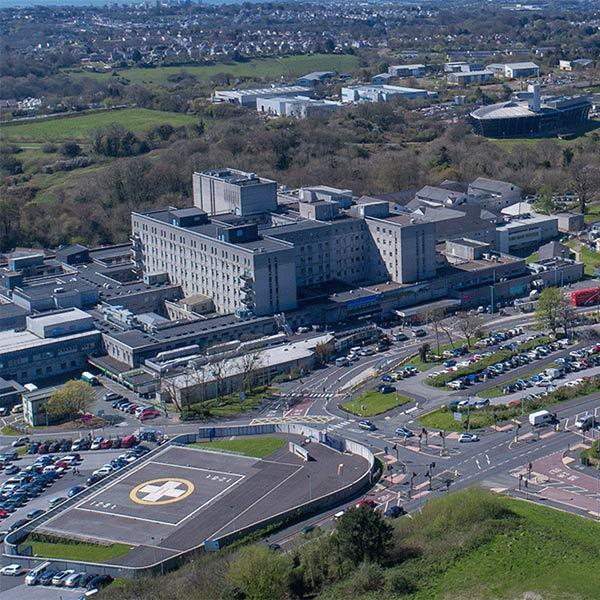 Aerial view of Plymouth NHS Hospital